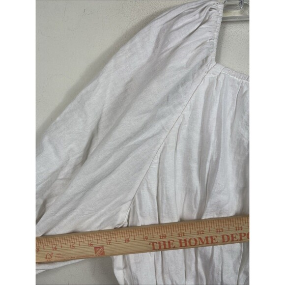 Abercrombie & Fitch Puff Sleeve Babydoll Top Blouse White Size XL Linen Viscose - Picture 7 of 7